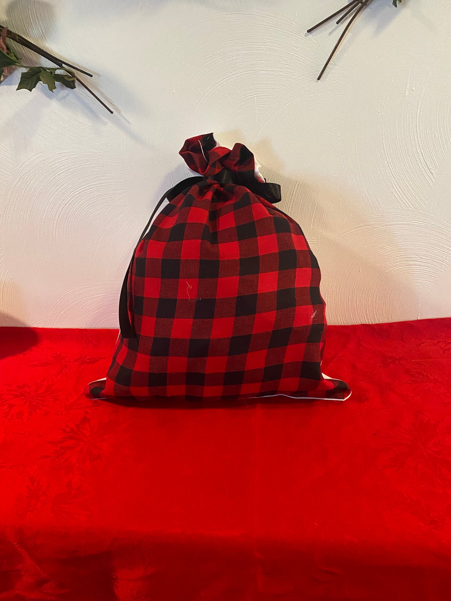 Buffalo plaid Santa sack