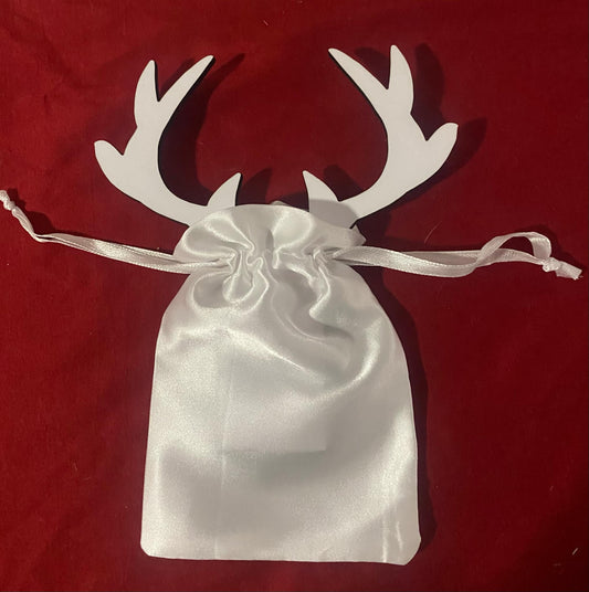 satin bag with antler tag