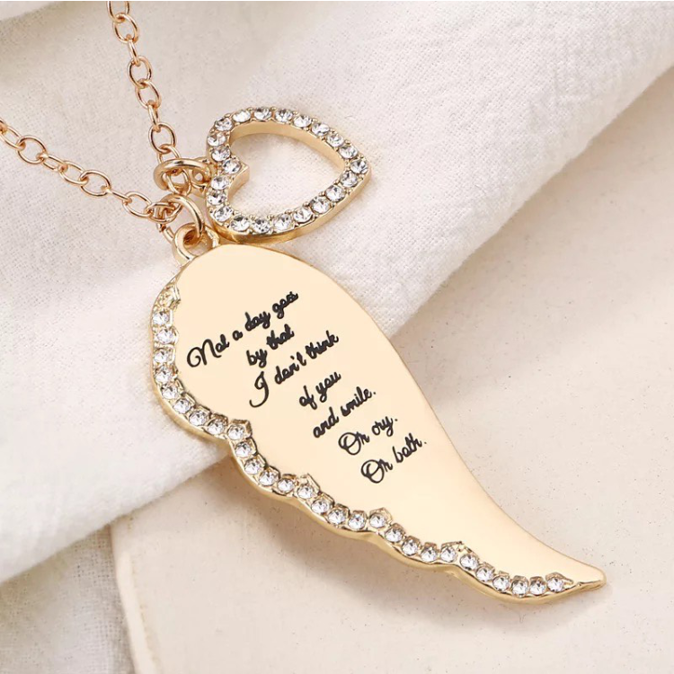 angel wing with bling heart necklace