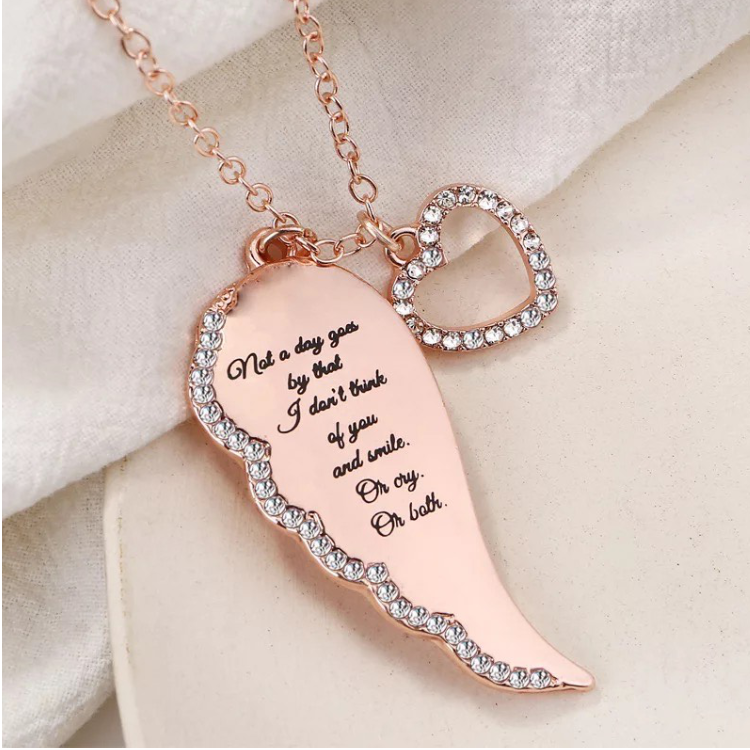 angel wing with bling heart necklace